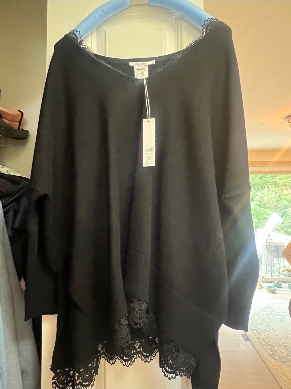 NWT Chico's Black Lace Trim Long Sleeve Top
